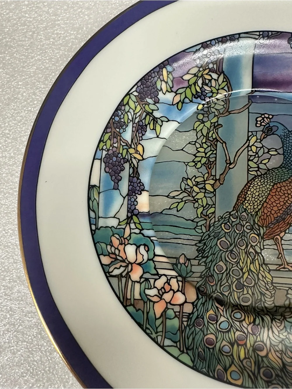 Vintage Decorative Peacock Motif Porcelain Plate - Golden rim.